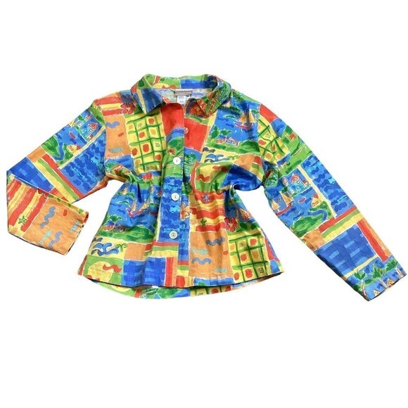 Coldwater Creek Cotton Jacket Sz M Watercolor Beach Print #27Q - Picture 6 of 9